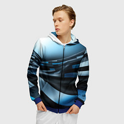 Толстовка 3D на молнии мужская Черно-синий абстрактный спортивный стиль, цвет: 3D-синий — фото 2