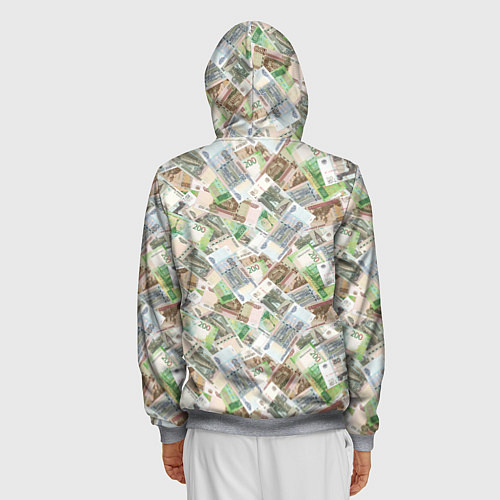 Мужская толстовка на молнии Российские денежные купюры / 3D-Меланж – фото 4