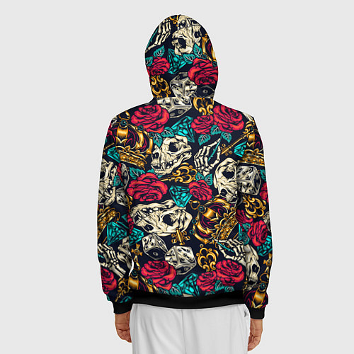 Мужская толстовка на молнии Tattoo dice skull / 3D-Черный – фото 4