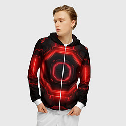 Толстовка 3D на молнии мужская Nvidia style black and red neon, цвет: 3D-белый — фото 2