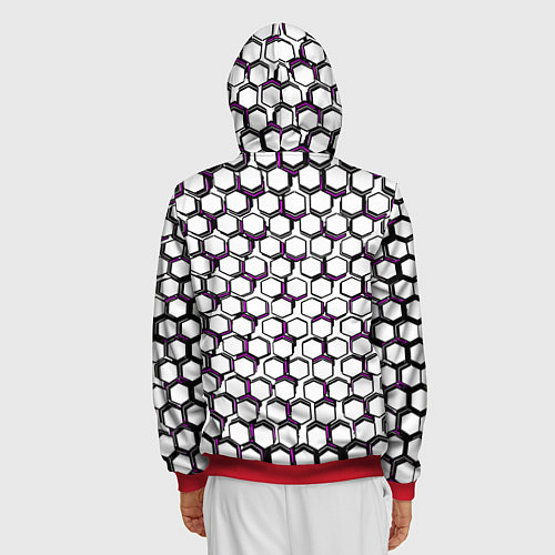 Мужская толстовка на молнии Киберпанк узор из шестиугольников розовый / 3D-Красный – фото 4
