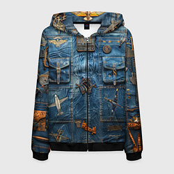 Толстовка 3D на молнии мужская Джинсы лётчика-авиатора, цвет: 3D-черный