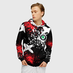 Толстовка 3D на молнии мужская Шкода на фоне граффити и брызг красок, цвет: 3D-черный — фото 2
