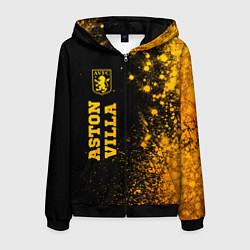 Толстовка 3D на молнии мужская Aston Villa - gold gradient по-вертикали, цвет: 3D-черный