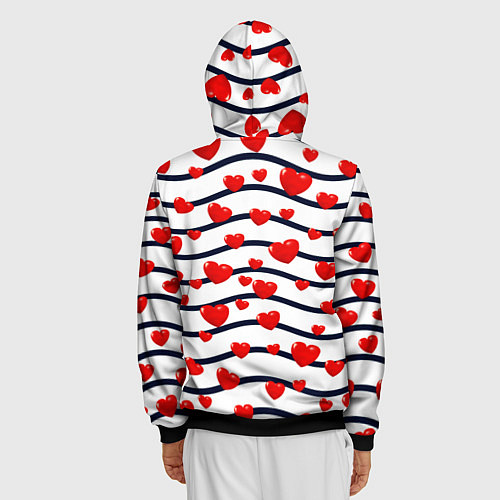 Мужская толстовка на молнии Сердца на линиях / 3D-Черный – фото 4