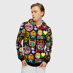 Толстовка 3D на молнии мужская Feel good every day motivation monsters pattern, цвет: 3D-черный — фото 2