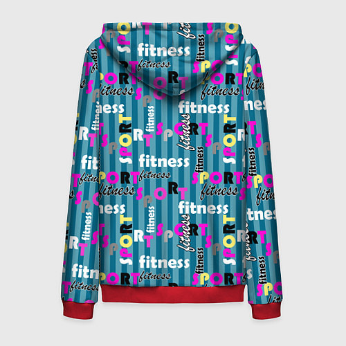 Мужская толстовка на молнии Текстовый спортивный узор полосатый яркий / 3D-Красный – фото 2