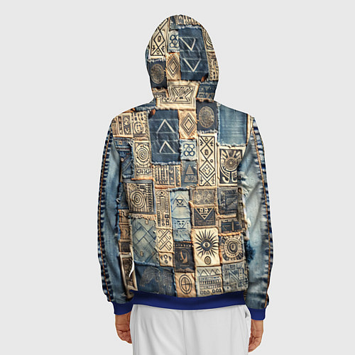 Мужская толстовка на молнии Татуировки племени майя пэчворк / 3D-Синий – фото 4