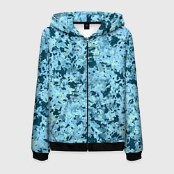 Толстовка 3D на молнии мужская Абстракция бирюзовый, цвет: 3D-черный