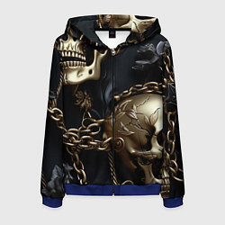 Толстовка 3D на молнии мужская Прикованные цепями черепа, цвет: 3D-синий