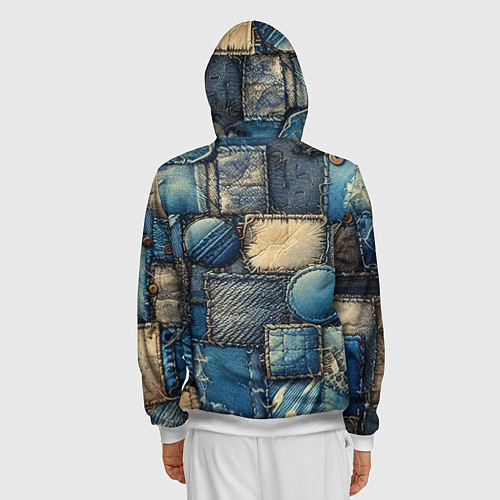Мужская толстовка на молнии Denim patchwork - ai art / 3D-Белый – фото 4