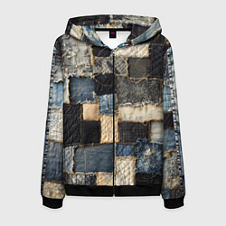 Мужская толстовка на молнии Заплатки пэчворк на джинсе