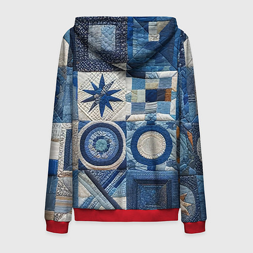 Мужская толстовка на молнии Denim patchwork - ai art / 3D-Красный – фото 2