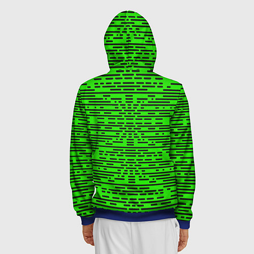 Мужская толстовка на молнии Чёрные полосы на зелёном фоне / 3D-Синий – фото 4