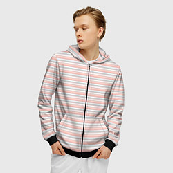 Толстовка 3D на молнии мужская Светлый персиковый полосатый, цвет: 3D-черный — фото 2