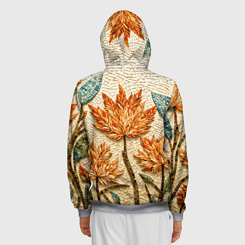 Мужская толстовка на молнии Мозаика осенняя листва в теплых тонах / 3D-Меланж – фото 4