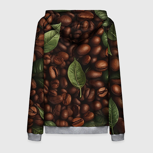 Мужская толстовка на молнии Кофейные зёрна с листьями / 3D-Меланж – фото 2