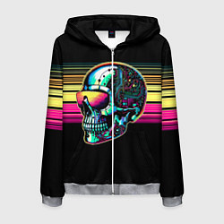 Толстовка 3D на молнии мужская Cyber skull - ai art fantasy, цвет: 3D-меланж