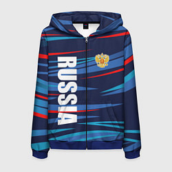 Толстовка 3D на молнии мужская Россия - blue stripes, цвет: 3D-синий