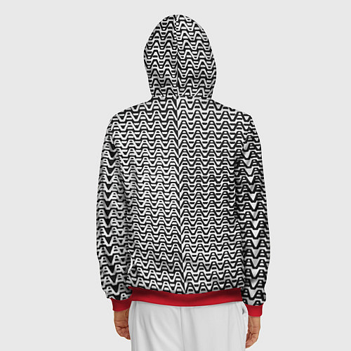 Мужская толстовка на молнии Чёрно-белые волнистые линии / 3D-Красный – фото 4