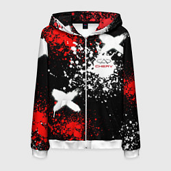 Толстовка 3D на молнии мужская Логотип Chery Automobile на фоне брызг красок, цвет: 3D-белый