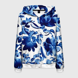Толстовка 3D на молнии мужская Гжель акварель, цвет: 3D-белый