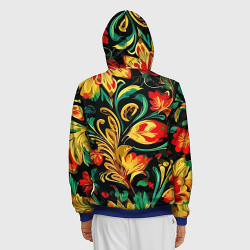 Мужская толстовка на молнии Хохлома акварель / 3D-Синий – фото 4