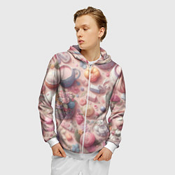 Толстовка 3D на молнии мужская Акварельный фон в пастельных тонах, цвет: 3D-белый — фото 2