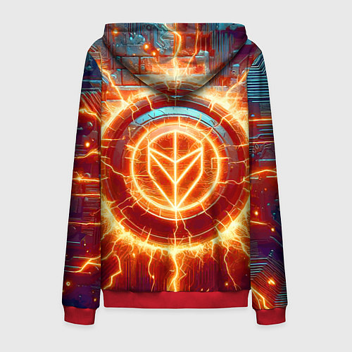 Мужская толстовка на молнии Наэлектризованная кибер поверхность - нейросеть / 3D-Красный – фото 2
