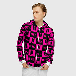 Толстовка 3D на молнии мужская BTS pattern pink logo, цвет: 3D-белый — фото 2