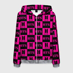 Толстовка 3D на молнии мужская BTS pattern pink logo, цвет: 3D-меланж