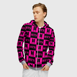 Толстовка 3D на молнии мужская BTS pattern pink logo, цвет: 3D-меланж — фото 2