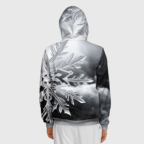 Мужская толстовка на молнии Чено-белая снежинка / 3D-Меланж – фото 4