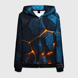 Толстовка 3D на молнии мужская Разлом плит с оранжевым свечением, цвет: 3D-черный