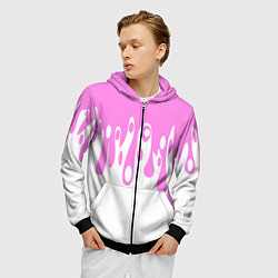 Толстовка 3D на молнии мужская Потеки розовой краски на белом, цвет: 3D-черный — фото 2