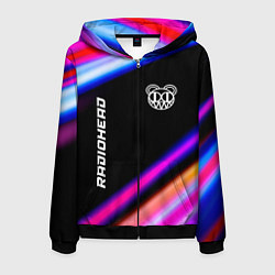 Толстовка 3D на молнии мужская Radiohead neon rock lights, цвет: 3D-черный