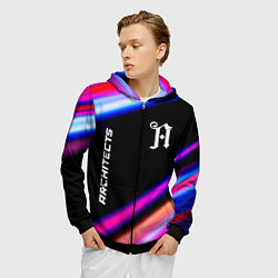 Толстовка 3D на молнии мужская Architects neon rock lights, цвет: 3D-черный — фото 2
