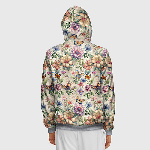 Мужская толстовка на молнии Летний узор с цветами и бабочками / 3D-Меланж – фото 4