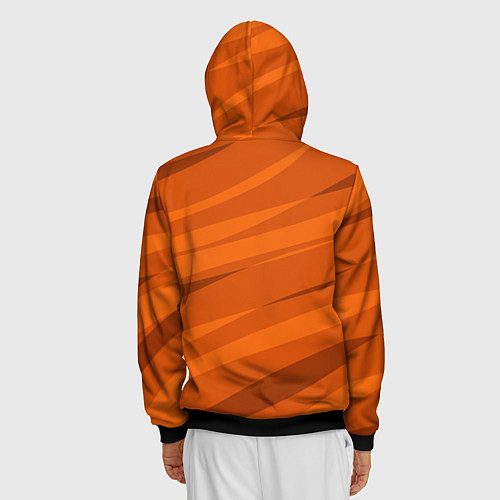 Мужская толстовка на молнии Тёмный оранжевый полосами / 3D-Черный – фото 4