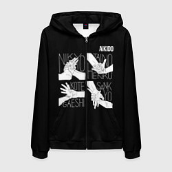 Толстовка 3D на молнии мужская Айкидо - техника захвата кисти руки, цвет: 3D-черный