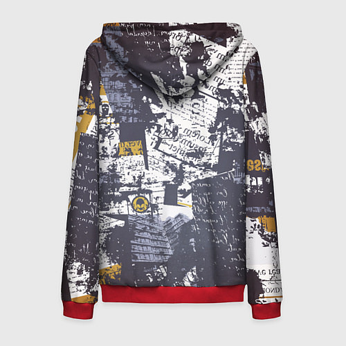 Мужская толстовка на молнии Газетная страничка / 3D-Красный – фото 2