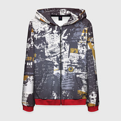 Толстовка 3D на молнии мужская Газетная страничка, цвет: 3D-красный