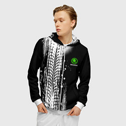Толстовка 3D на молнии мужская Шкода - следы от шин, цвет: 3D-белый — фото 2