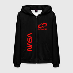 Толстовка 3D на молнии мужская Nasa space red logo, цвет: 3D-черный