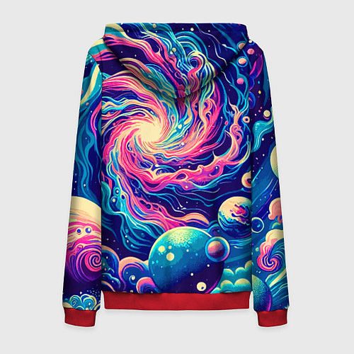 Мужская толстовка на молнии Разноцветный бескрайний космос - нейросеть / 3D-Красный – фото 2