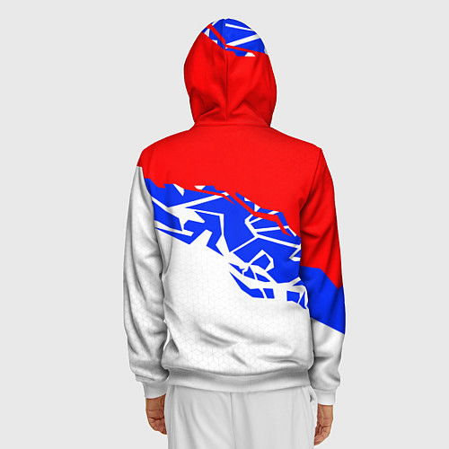 Мужская толстовка на молнии Россия- астрактивный триколор / 3D-Белый – фото 4