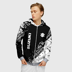 Толстовка 3D на молнии мужская Сузуки: следы от шин, цвет: 3D-меланж — фото 2