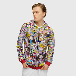 Толстовка 3D на молнии мужская Right now NewJeans and Takashi Murakami, цвет: 3D-красный — фото 2