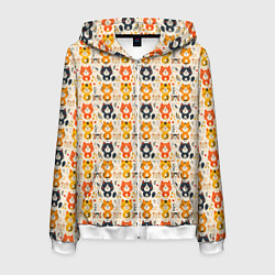 Толстовка 3D на молнии мужская Разноцветные котята ретро узор, цвет: 3D-белый