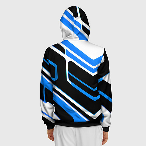 Мужская толстовка на молнии Бело-синие линии на чёрном фоне / 3D-Черный – фото 4